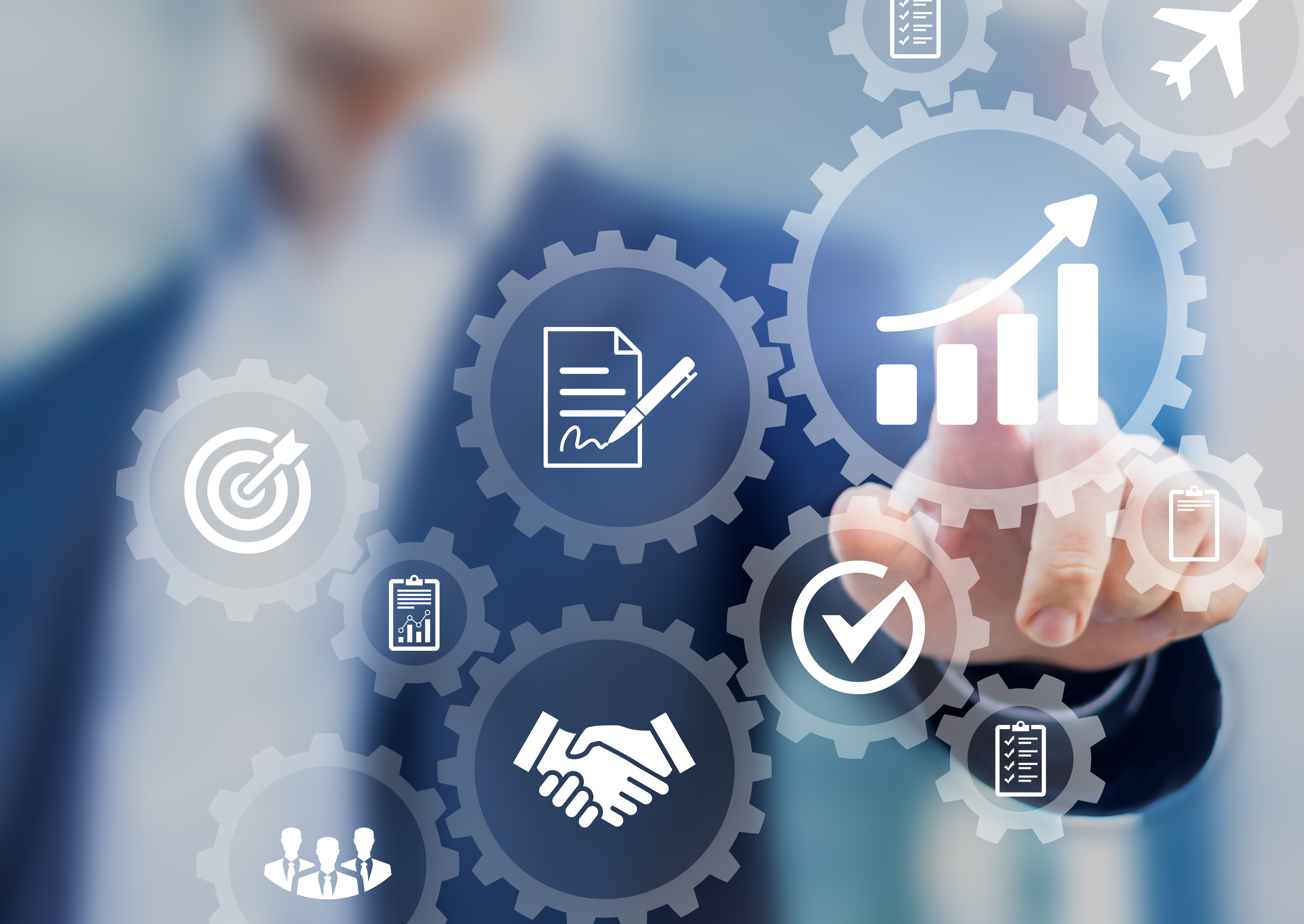 Male with business infographics