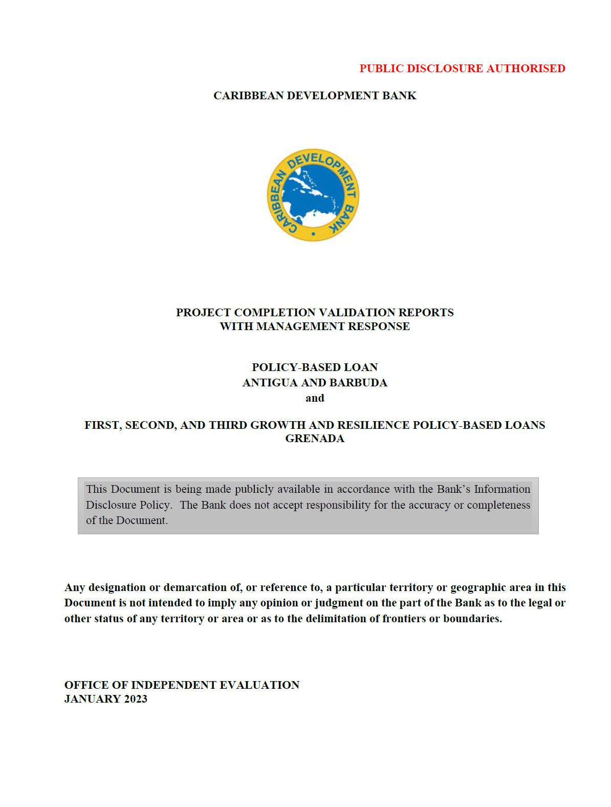 Text based document cover featuring CDB logo