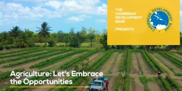 screen capture of video's opening sequence showing drone footage of of farmland