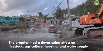 large volcanic ash deposits along roads in St Vincent
